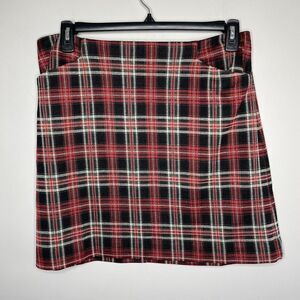LOFT Skirt Womens 12 Petite 12P Red Black Plaid Mini Skirt Pockets